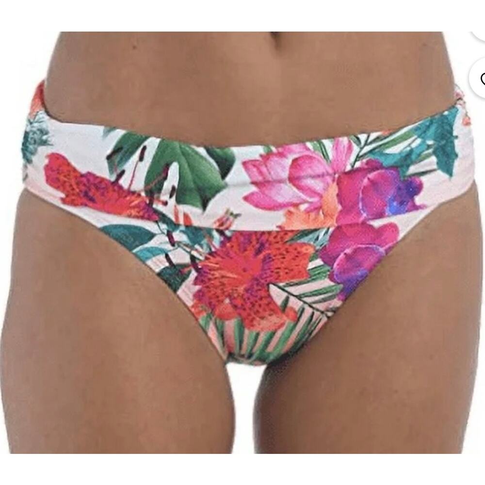 La Blanca Bird Of Paradise Shirred Band Hipster Bottom 10 NWOT